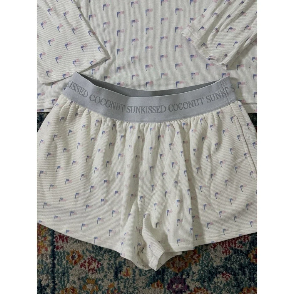 Sunkissed Coconut American Flag waffle-knit lounge set Size S/M